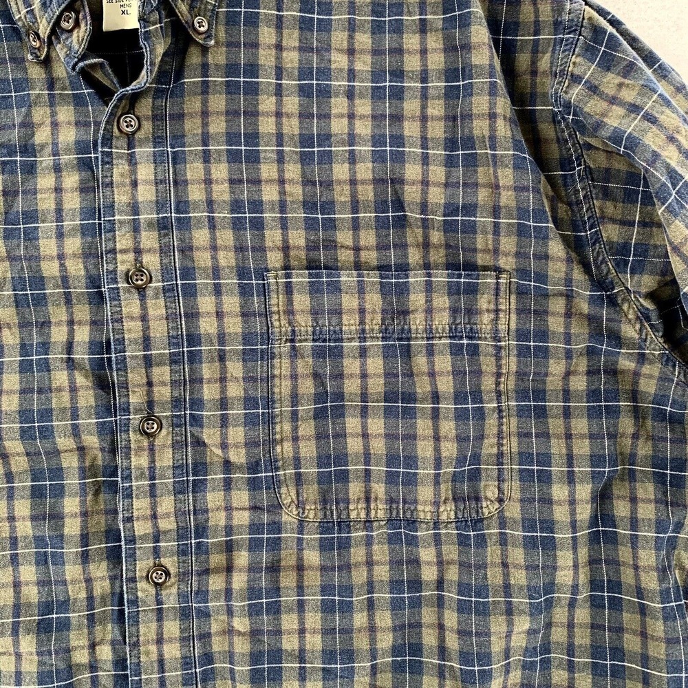 Eddie Bauer Blue Brown Plaid Flannel Long Sleeve Shirt Mens XL - Picture 4 of 8